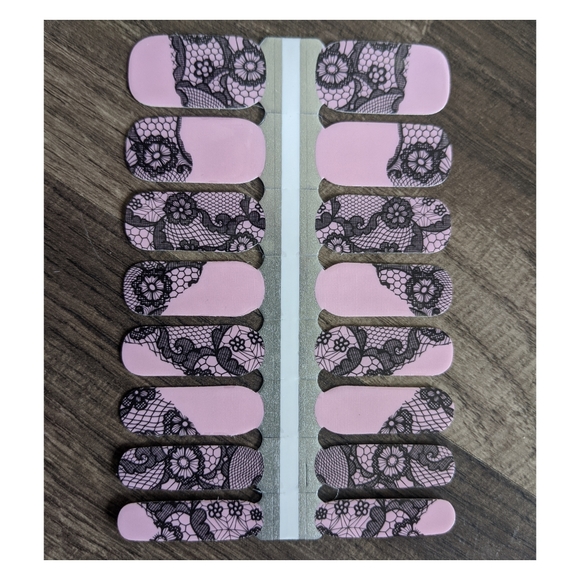 Nail Wraps - Pink and Black Lace - Picture 1 of 1